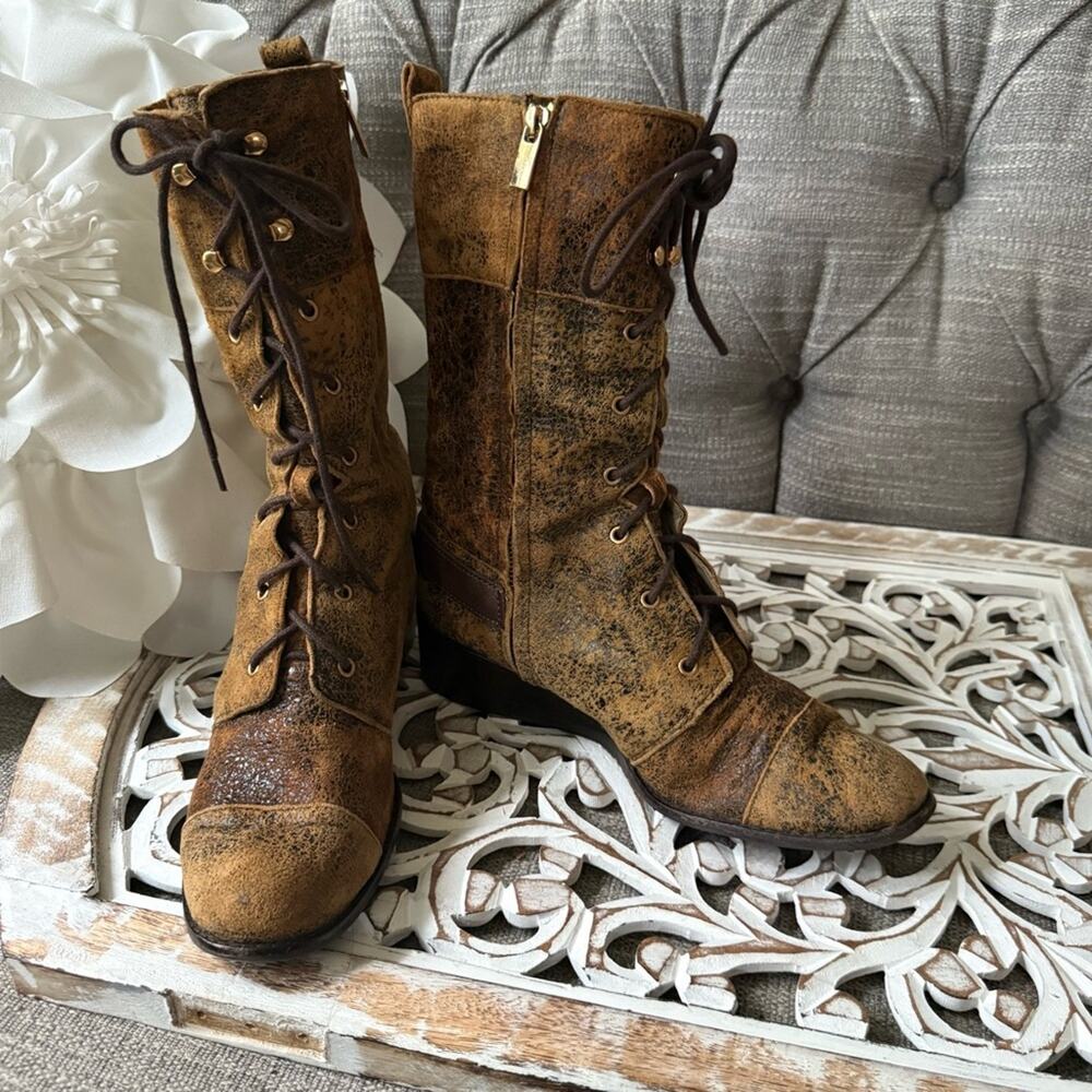 Michael Kors Lace Up Side Zip Boots Women’s 8.5 - Picture 1 of 13